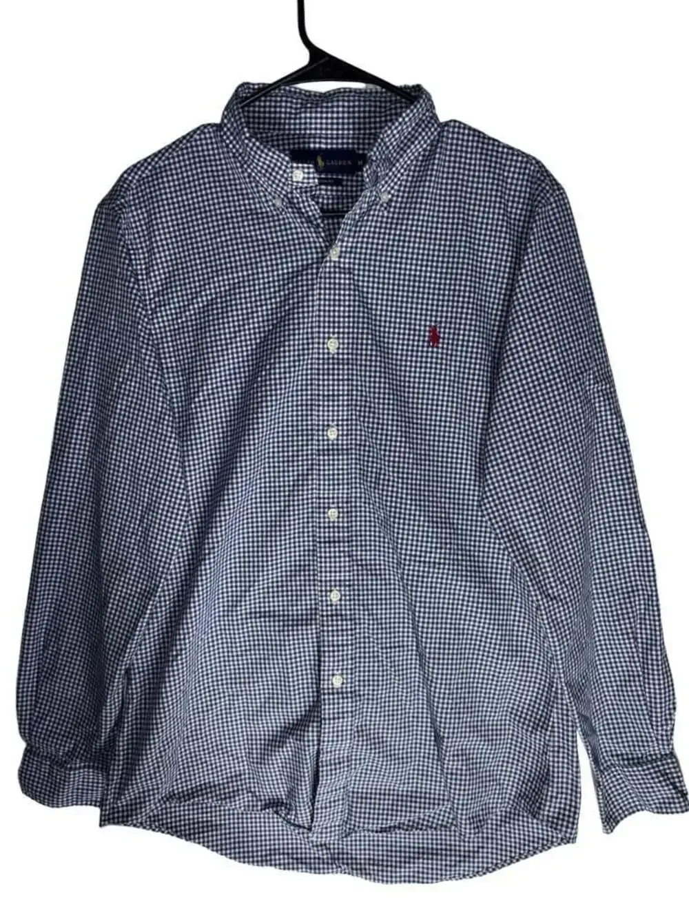 Polo Ralph Lauren Blue and White Gingham Button Down Long Sleeve Shirt, Size M